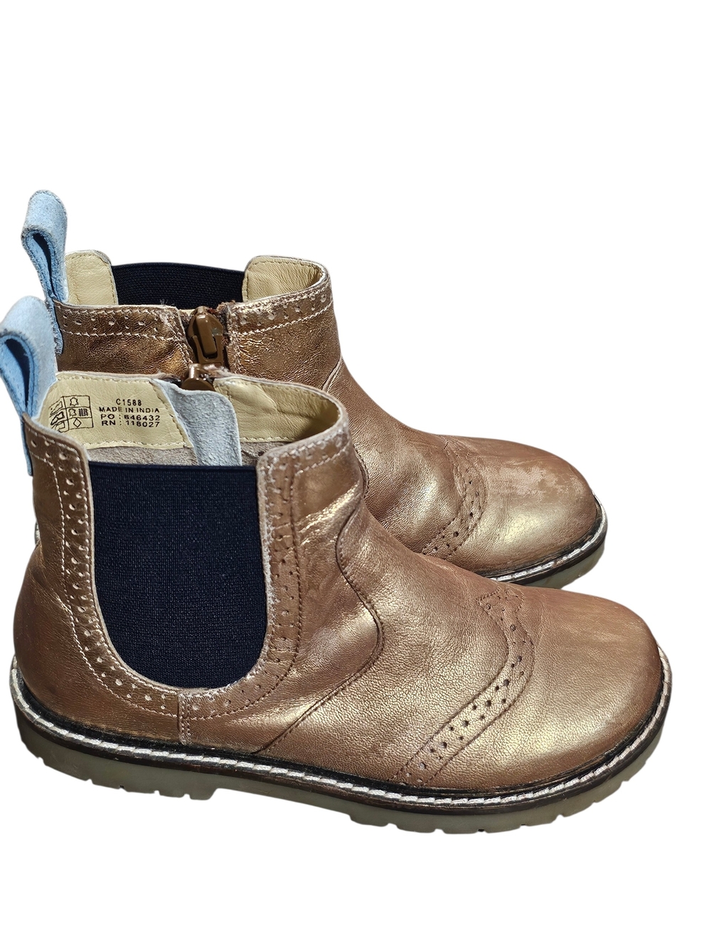 Mini Boden Metallic Gold Bronze Leather Chelsea boots 12.5 eu30 + polish!